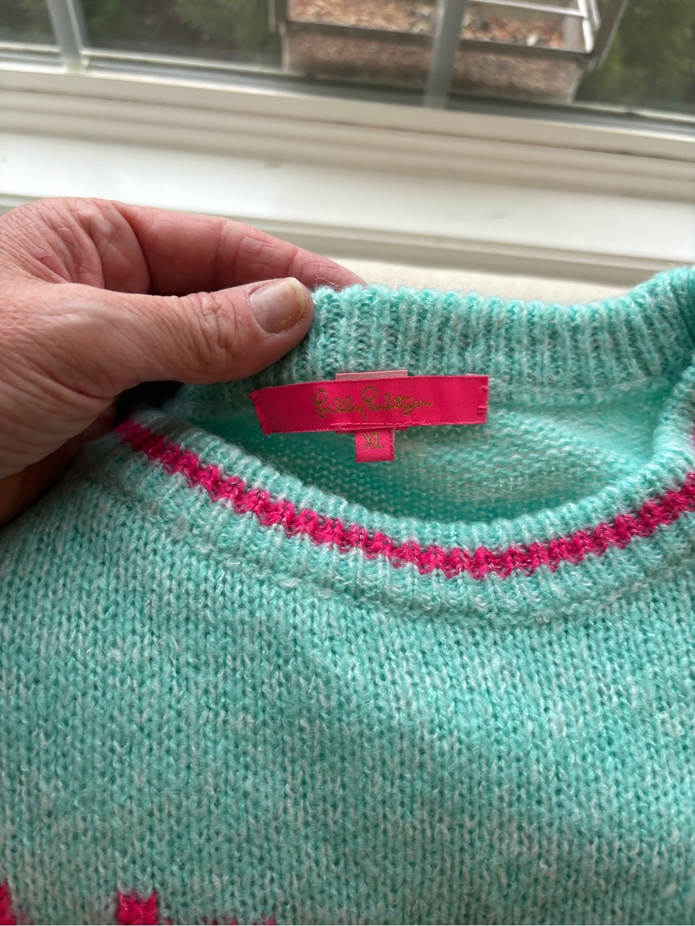 Lilly Pulitzer Vacay Ready Mint Green Sweater with Pink Accent - Picture 2 of 3